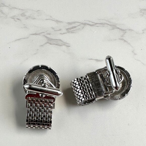 Silver Mesh Blue Cufflinks - Picture 4 of 9